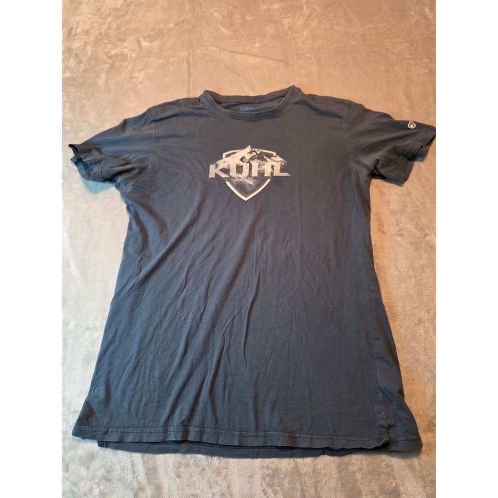 KUHL T-Shirt Mens Large Blue Graphic Logo Wildfire Organic Cotton Short Sleeve